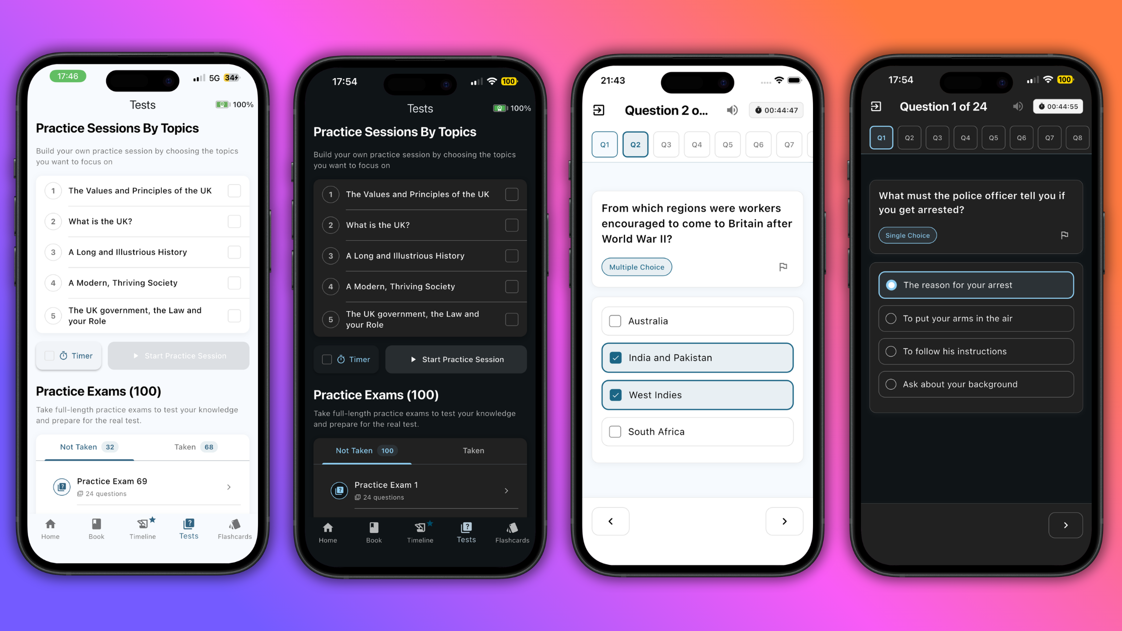 Mock tests and Practice Sessions feature in Life in the UK ExamReady app