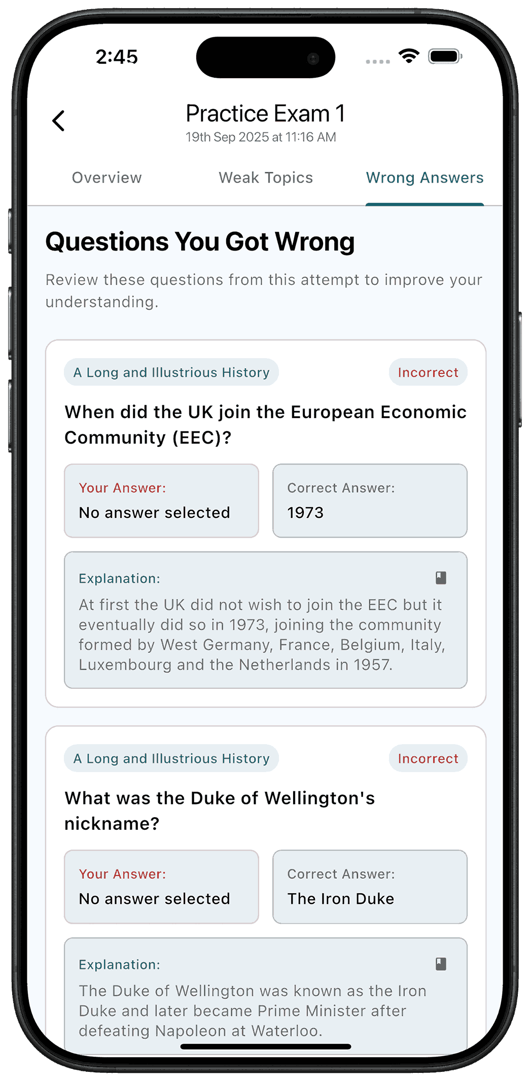 Wrong Answers Review